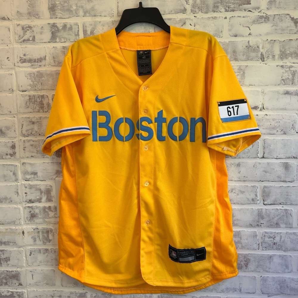 Boston Red Sox Jersey Men 40 Med Yellow MLB Baseball Nike City Connect 617 Patch